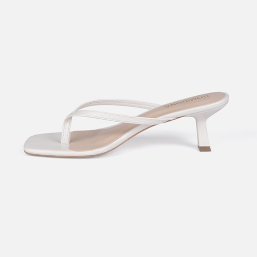 Tamanco de Dedo Domidona Bico Quadrado Salto Fino Elegante Off White