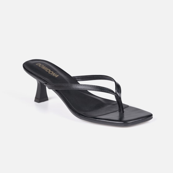 Segunda imagem do produto Tamanco de Dedo Domidona Bico Quadrado Salto Fino Elegante Preto