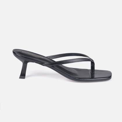 Tamanco de Dedo Domidona Bico Quadrado Salto Fino Elegante Preto