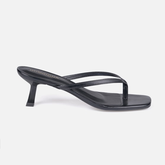 Tamanco de Dedo Domidona Bico Quadrado Salto Fino Elegante Preto