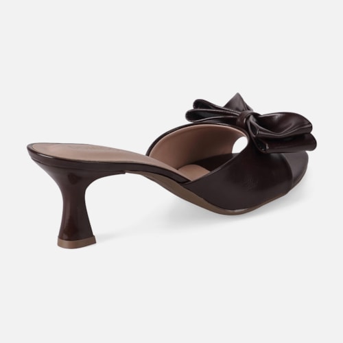 Tamanco Feminino Domidona Bico Folha Salto Taça Elegante Marrom