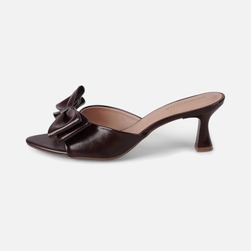 Tamanco Feminino Domidona Bico Folha Salto Taça Elegante Marrom