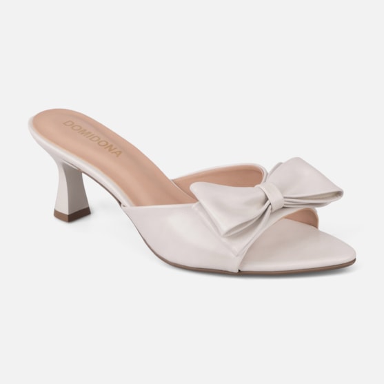 Segunda imagem do produto Tamanco Feminino Domidona Bico Folha Salto Taça Elegante Off White