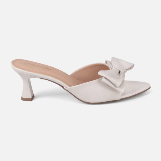 Tamanco Feminino Domidona Bico Folha Salto Taça Elegante Off White