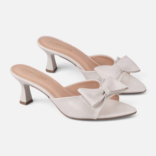Tamanco Feminino Off White Domidona Bico Folha Salto Taça Elegante