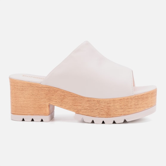 Tamanco Feminino Plataforma Tratorado Clog Madeira Confort Domidona Off White