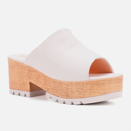 Tamanco Feminino Plataforma Tratorado Clog Madeira Confort Domidona Off White