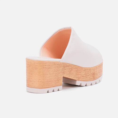 Tamanco Feminino Plataforma Tratorado Clog Madeira Confort Domidona Off White