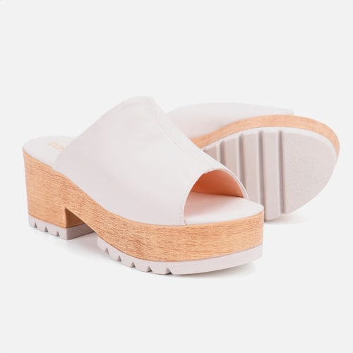 Tamanco Feminino Plataforma Tratorado Clog Madeira Confort Domidona Off White
