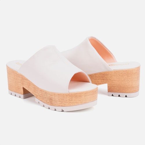 Tamanco Feminino Plataforma Tratorado Clog Madeira Confort Domidona Off White