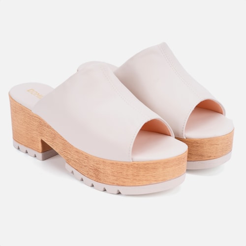 Tamanco Feminino Plataforma Tratorado Clog Madeira Confort Domidona Off White