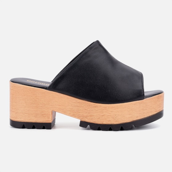 Tamanco Feminino Plataforma Tratorado Clog Madeira Confort Domidona Preto