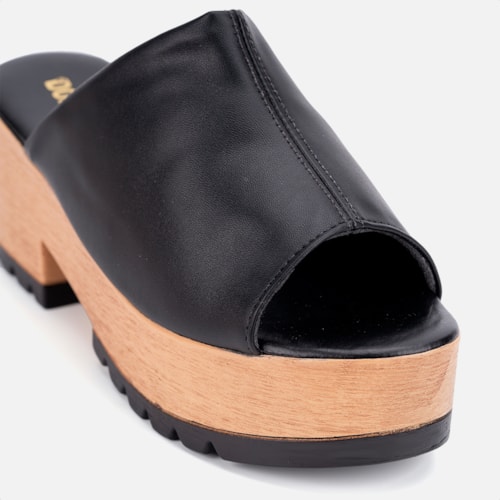 Tamanco Feminino Plataforma Tratorado Clog Madeira Confort Domidona Preto
