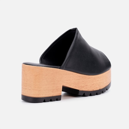 Tamanco Feminino Plataforma Tratorado Clog Madeira Confort Domidona Preto
