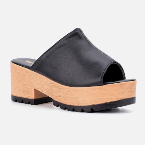 Tamanco Feminino Plataforma Tratorado Clog Madeira Confort Domidona Preto