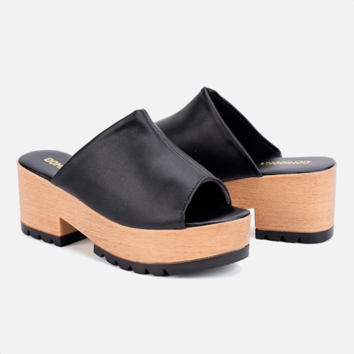Tamanco Feminino Plataforma Tratorado Clog Madeira Confort Domidona Preto