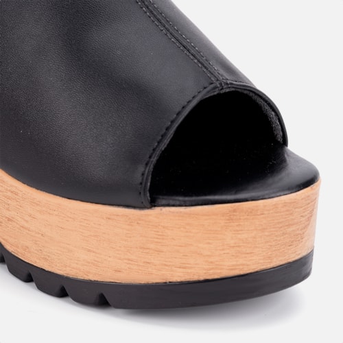 Tamanco Feminino Plataforma Tratorado Clog Madeira Confort Domidona Preto