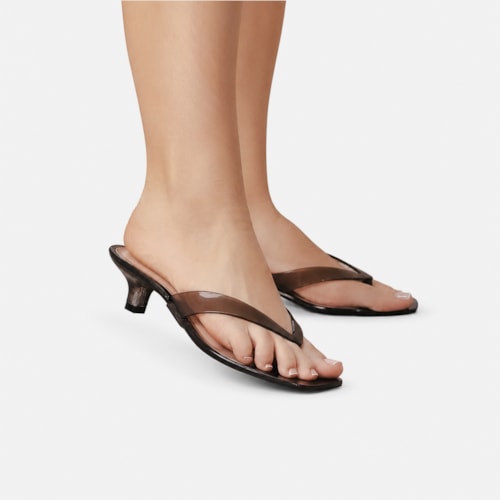 Tamanco Jelly Transparente Feminino Salto Taça Baixo de Dedo Preto Domidona