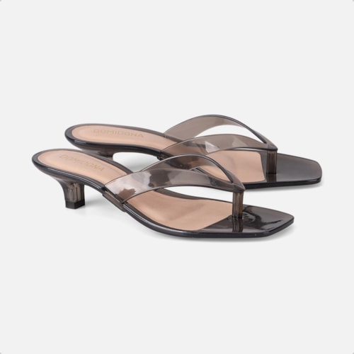 Tamanco Jelly Transparente Feminino Salto Taça Baixo de Dedo Preto Domidona