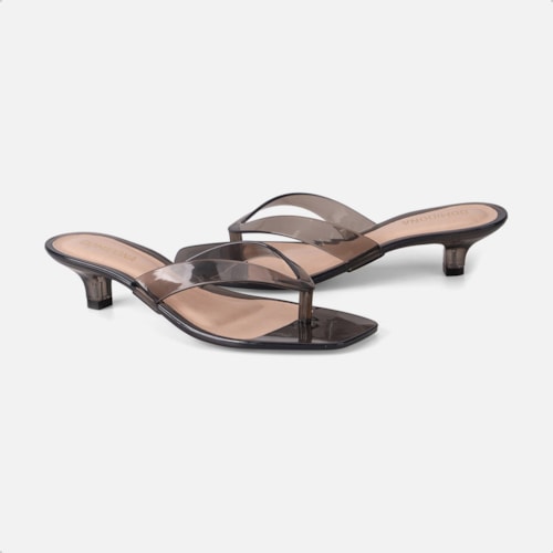 Tamanco Jelly Transparente Feminino Salto Taça Baixo de Dedo Preto Domidona