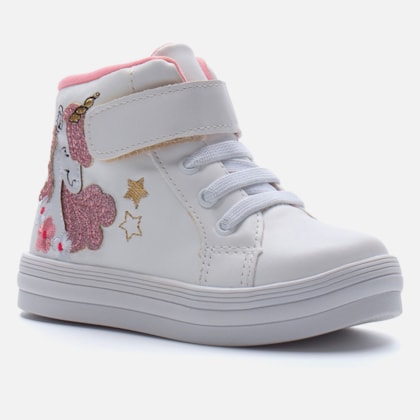 Segunda imagem do produto Tênis Bebê Unicórnio Cano Alto Branco