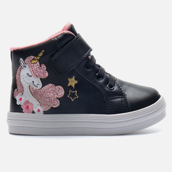 Tênis Bebê Unicórnio Cano Alto Preto