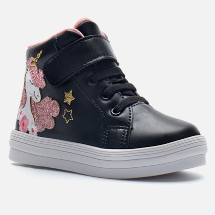 Segunda imagem do produto Tênis Bebê Unicórnio Cano Alto Preto