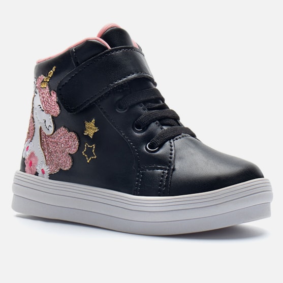 Segunda imagem do produto Tênis Bebê Unicórnio Cano Alto Preto