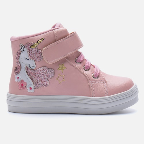 Tênis Bebê Unicórnio Cano Alto Rosa