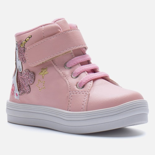 Tênis Bebê Unicórnio Cano Alto Rosa