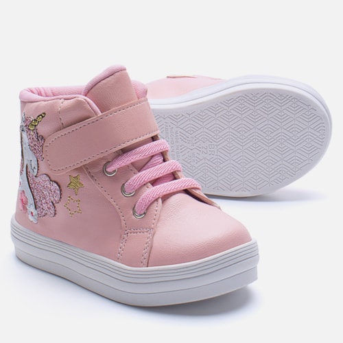 Tênis Bebê Unicórnio Cano Alto Rosa