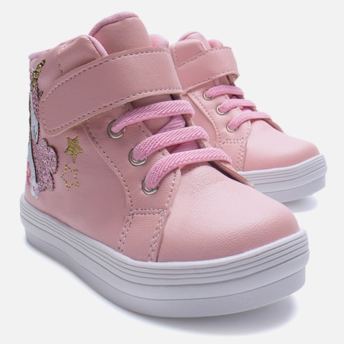 Tênis Bebê Unicórnio Cano Alto Rosa