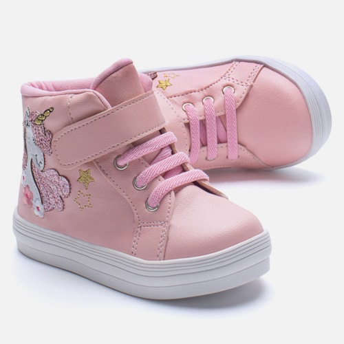 Tênis Bebê Unicórnio Cano Alto Rosa