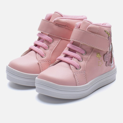Tênis Bebê Unicórnio Cano Alto Rosa