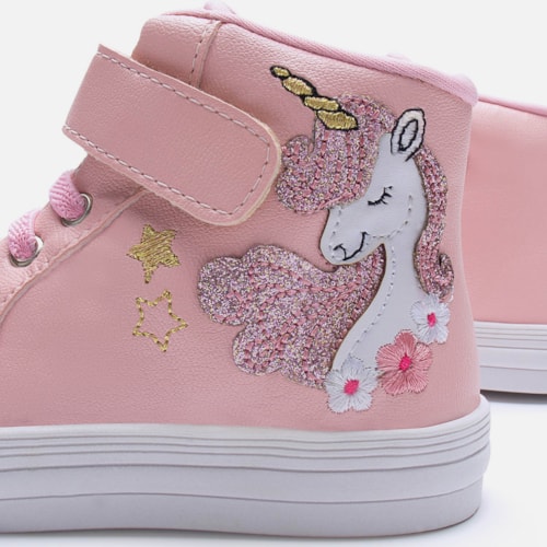 Tênis Bebê Unicórnio Cano Alto Rosa