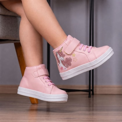 Segunda imagem do produto Tênis Bebê Unicórnio Cano Alto Rosa
