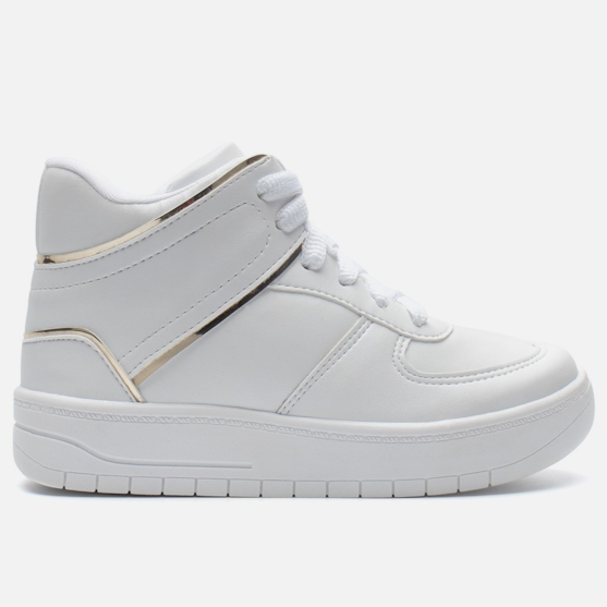 Tênis Casual Feminino Cano Médio Refletivo Recortes Confortável Branco