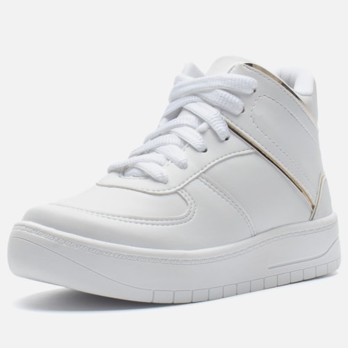 Tênis Casual Feminino Cano Médio Refletivo Recortes Confortável Branco