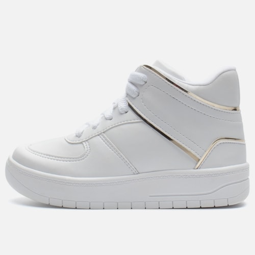 Tênis Casual Feminino Cano Médio Refletivo Recortes Confortável Branco