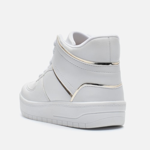 Tênis Casual Feminino Cano Médio Refletivo Recortes Confortável Branco