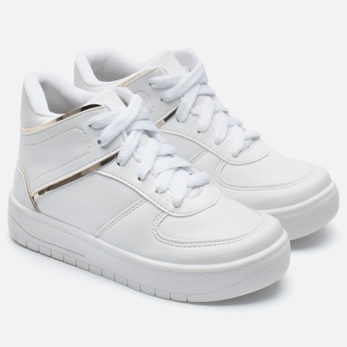 Tênis Casual Feminino Cano Médio Refletivo Recortes Confortável Branco