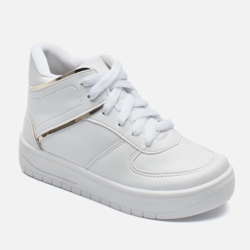 Tênis Casual Feminino Cano Médio Refletivo Recortes Confortável Branco