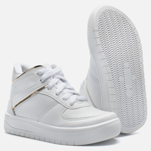 Tênis Casual Feminino Cano Médio Refletivo Recortes Confortável Branco