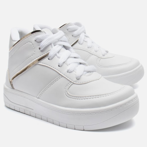 Tênis Casual Feminino Cano Médio Refletivo Recortes Confortável Branco
