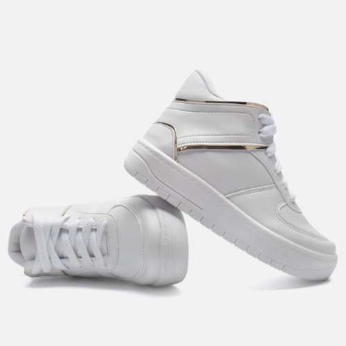Tênis Casual Feminino Cano Médio Refletivo Recortes Confortável Branco