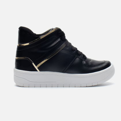 Tênis Casual Feminino Cano Médio Refletivo Recortes Confortável Preto