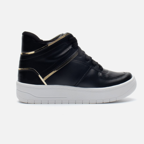 Tênis Casual Feminino Cano Médio Refletivo Recortes Confortável Preto