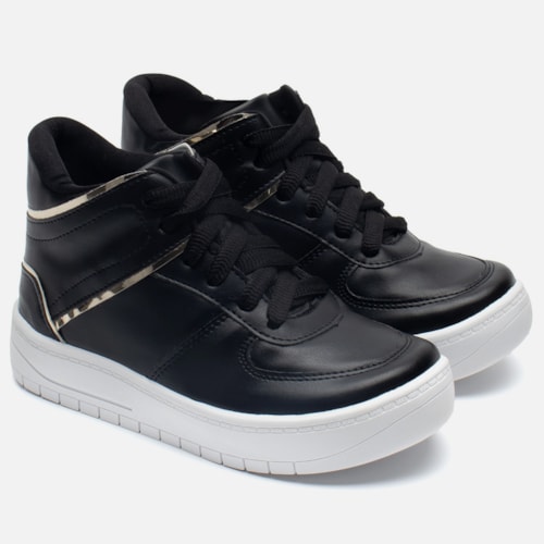 Tênis Casual Feminino Cano Médio Refletivo Recortes Confortável Preto