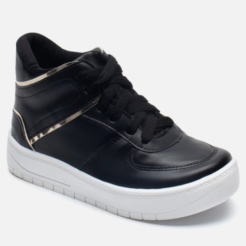 Tênis Casual Feminino Cano Médio Refletivo Recortes Confortável Preto