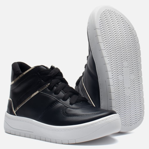 Tênis Casual Feminino Cano Médio Refletivo Recortes Confortável Preto